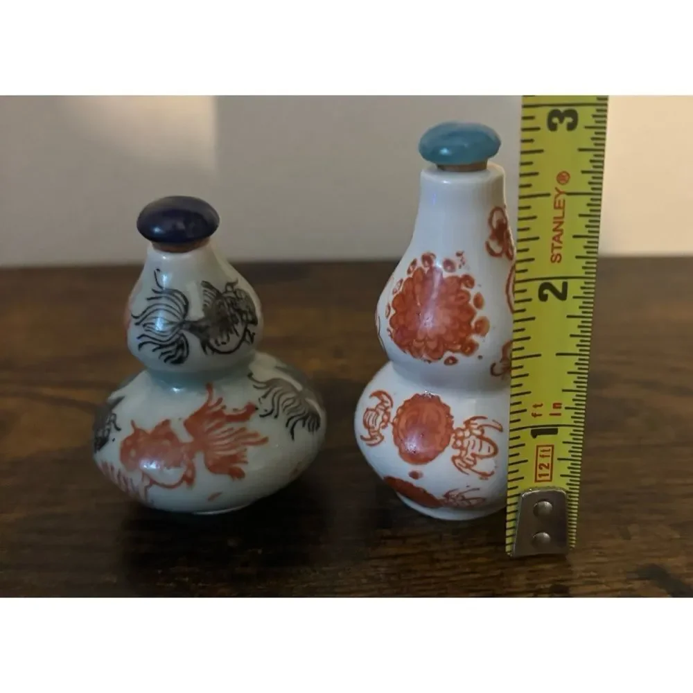 Antique Chinese Celadon Double Gourd Porcelain Snuff Bottles ~ Set of 2